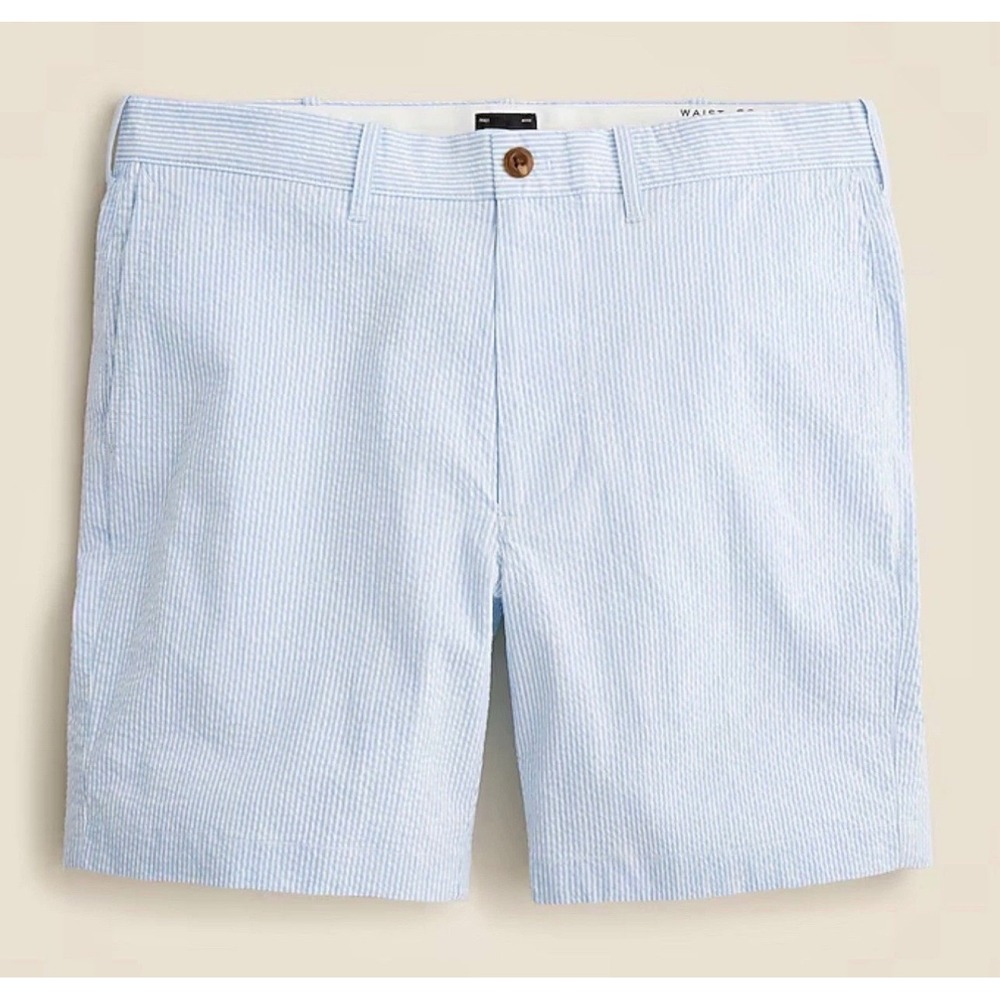 J.Crew Mens Stretch Seersucker Shorts Blue White Striped 9 Inseam Size 32